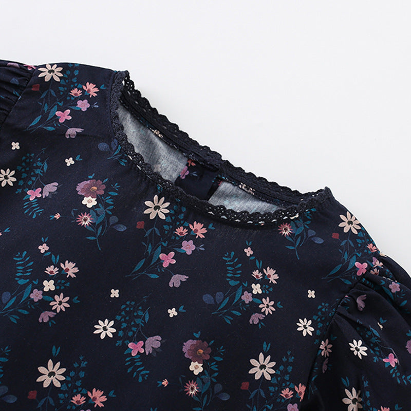 Summer Arrival Floral Pattern Short Sleeves Dress with Lace Trim Neck for Stylish Girls, MyKids-USA®, Baby & Toddler Dresses, MyKids-USA -  -  -  -  -  -  - 
