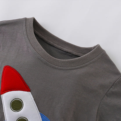 Summer Arrival Boys’ Rocket Cartoon Pattern T-shirt in European and American Style, MyKids-USA®, Baby & Toddler Tops, MyKids-USA -  -  -  -  -  -  - 