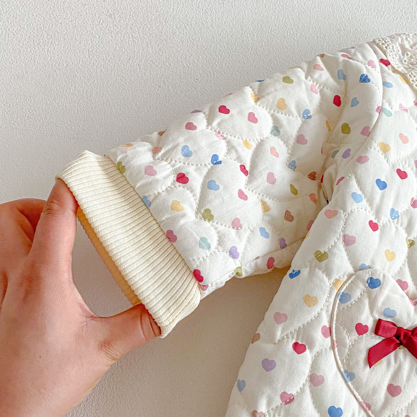 Winter Arrival Baby Girls Long Sleeves Hearts Pattern Fleece-Lined Rompers