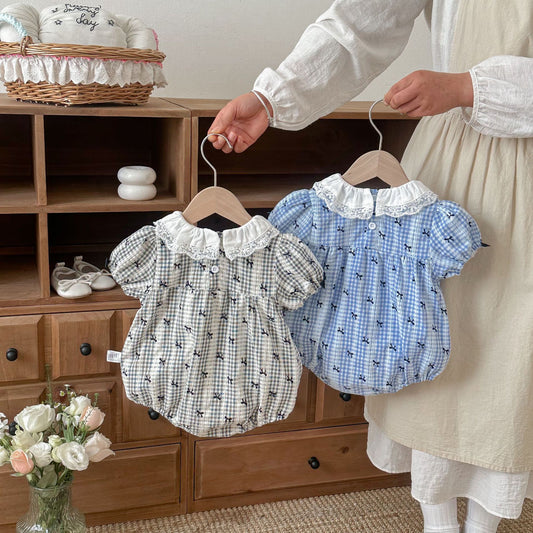 Summer Arrival Baby Girls Short Sleeves Plaid Pattern Vintage Bodysuit, MyKids-USA®, Baby One-Pieces, MyKids-USA -  -  -  -  -  -  - .