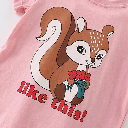 Summer Girls’ Animals Cartoon and Letters Pattern T-shirt in European and American Style, MyKids-USA®, Baby & Toddler Tops, MyKids-USA -  -  -  -  -  -  - 