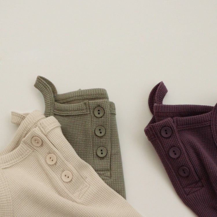 Summer Arrival Baby Sleeveless Plain Waffle Grid Rompers Bodysuits