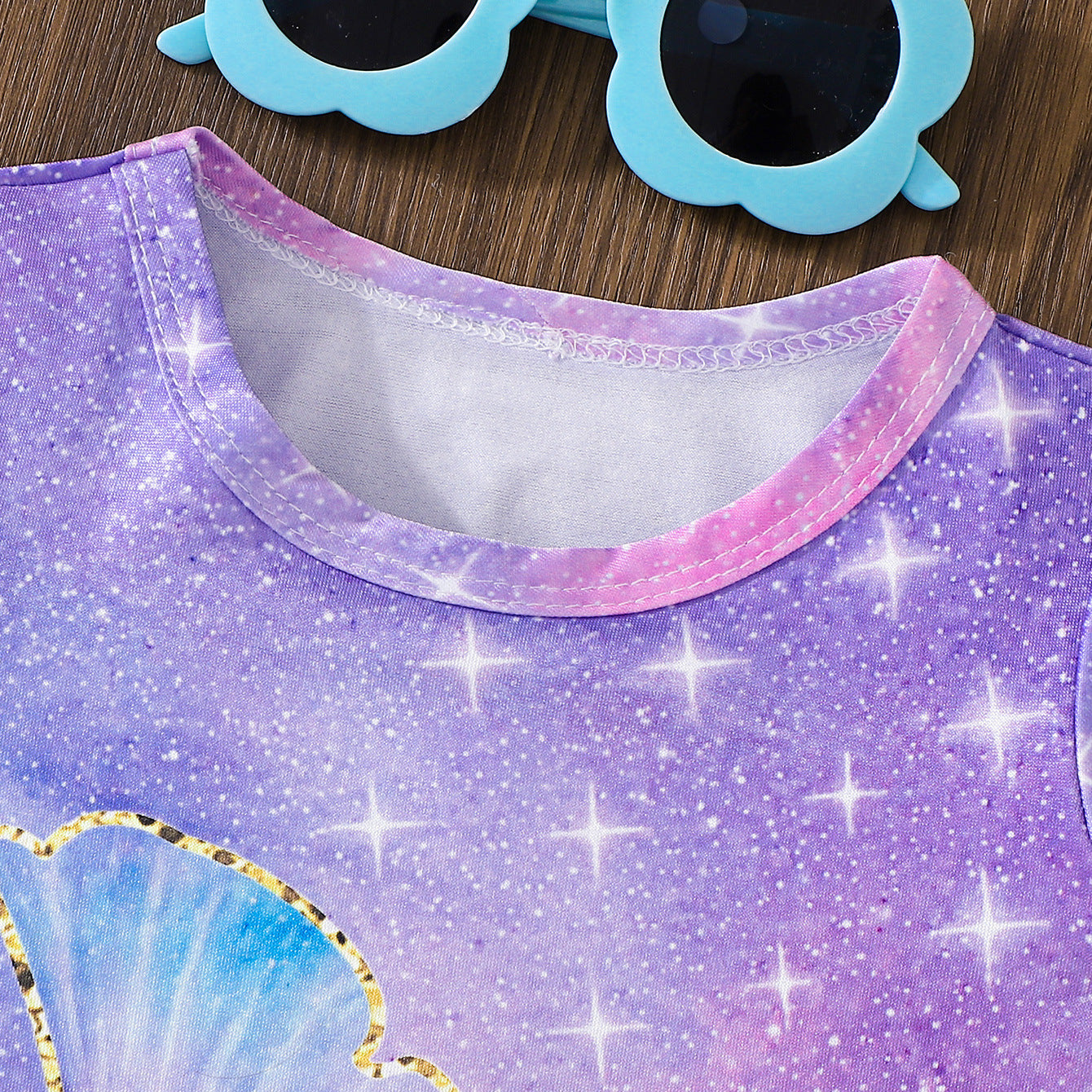 Design Summer Baby Kids Girls Short Sleeves Mermaid Pattern T-shirt with Pants Set
