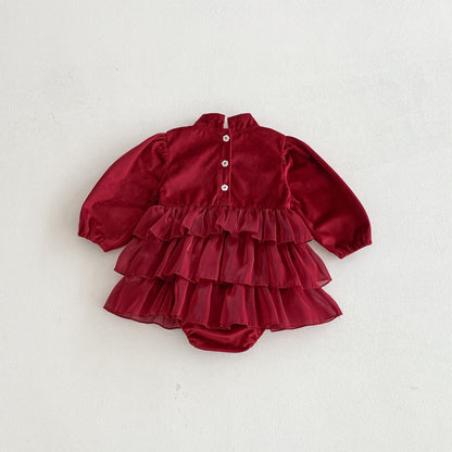 Autumn Arrival Baby Girls Long Sleeves Butterfly-bow Decorated Red Ruffle Onesies, MyKids-USA®, Baby One-Pieces, MyKids-USA -  -  -  -  -  -  - 