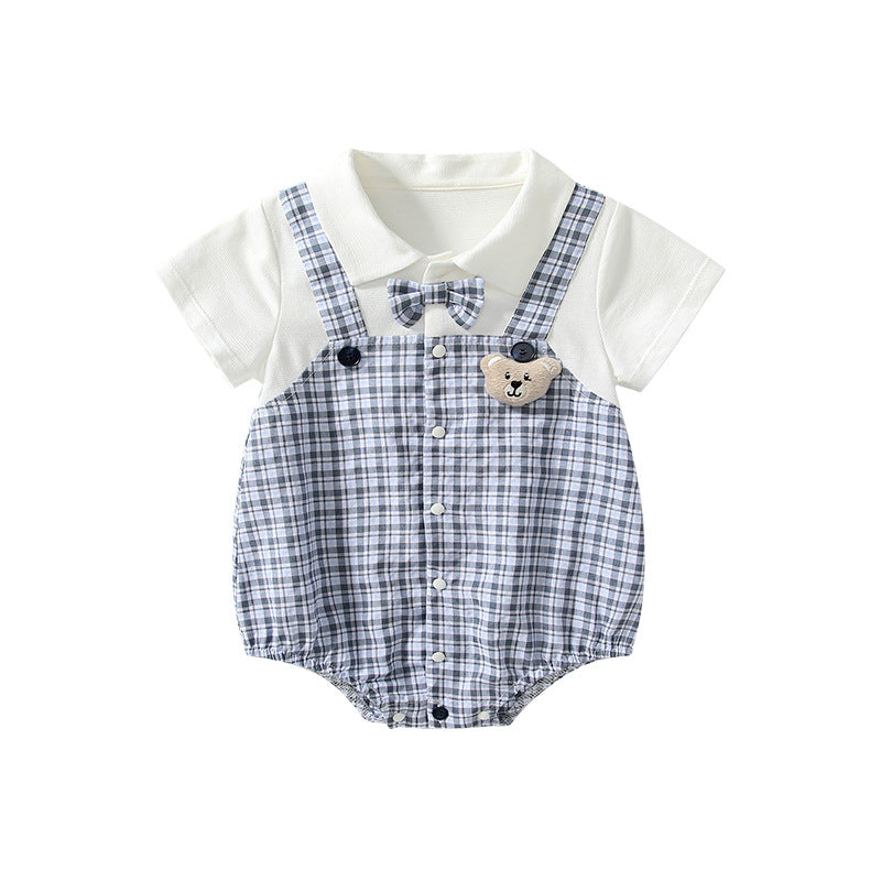 Summer Arrival Short Sleeves Plaid Pattern Single Breasted Onesies with Turn-down Collar, MyKids-USA®, Baby One-Pieces, MyKids-USA -  -  -  -  -  -  - 