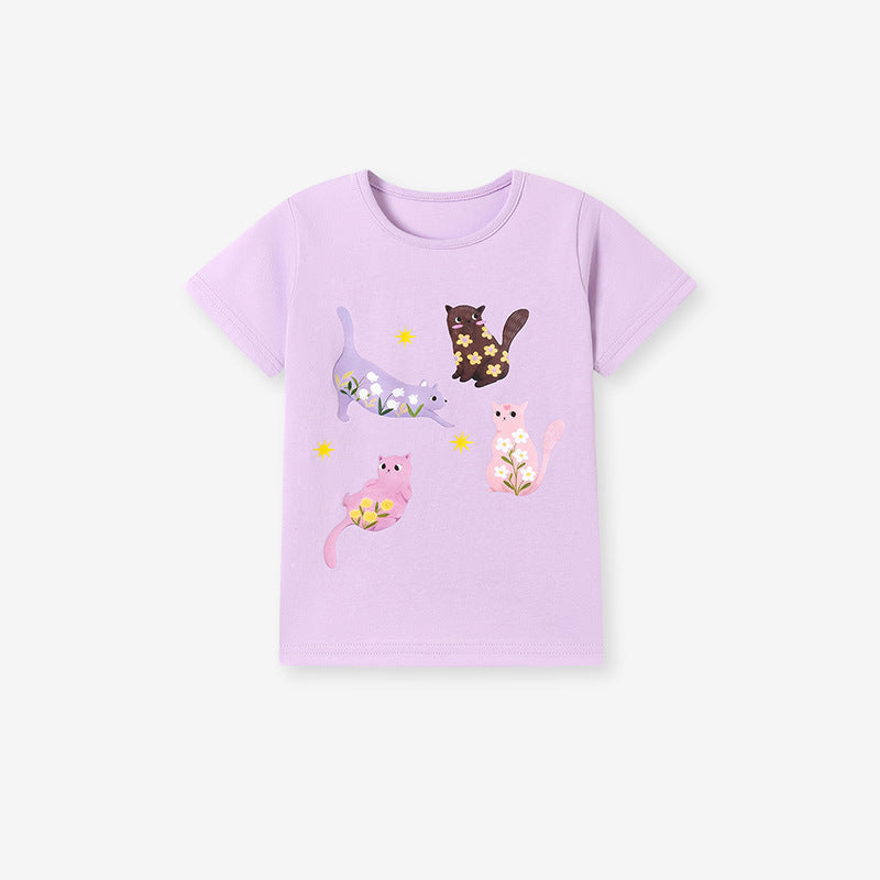 Kids’ Cartoon Pattern Short Sleeves T-shirt in European and American Style for Summer, MyKids-USA®, Baby & Toddler Tops, MyKids-USA - Size/Age - 90 (12-24M) - Color - Purple -  -  - TR2601072334-C.