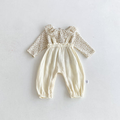 Spring and Autumn Baby Kids Girls Floral Long Sleeves Top and Plain Sleeveless Overalls Clothing Set, MyKids-USA®, Baby & Toddler Outfits, MyKids-USA - Size/Age - 73 (6-9M) - Color - Apricot -  -  - TR2509202246-A