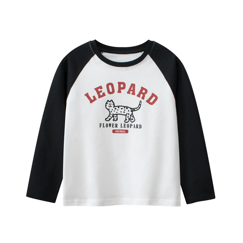 Baby Boy Kids Leopard Cartoon Letters Printing Crew Neck Long Sleeve Pullover