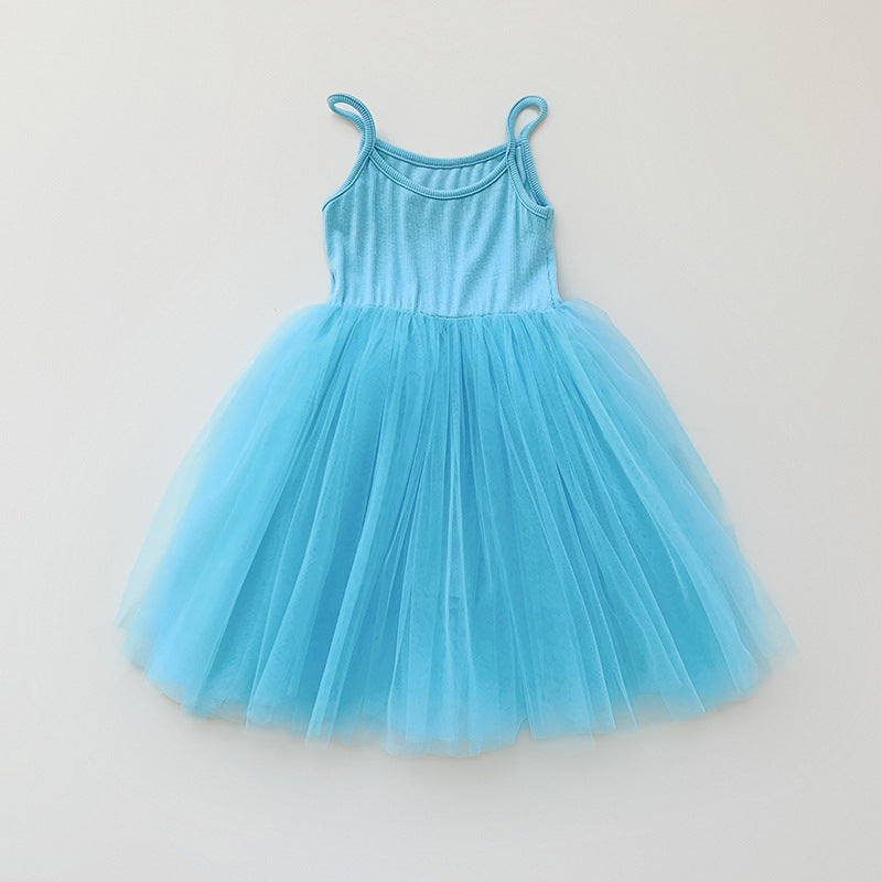 Summer Baby Kids Girls Sleeveless Plain Tulle Patchwork Strap Dress, MyKids-USA®, Baby & Children's Dresses, MyKids-USA - Size/Age - 80 (9-12M) - Color - Blue -  -  - TR2605152315-A.