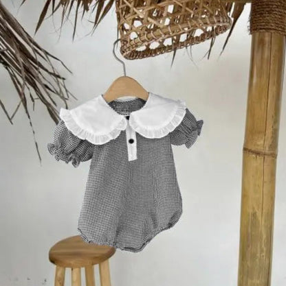 Summer Arrival Baby Girls Short Sleeves Color Patchwork Onesies with Collar, MyKids-USA®, Baby One-Pieces, MyKids-USA -  -  -  -  -  -  - 