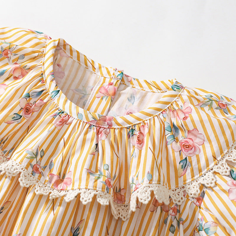 Summer Arrival Flowers and Stripe Pattern Short Sleeves Dress for Stylish Girls, MyKids-USA®, Baby & Toddler Dresses, MyKids-USA -  -  -  -  -  -  - 