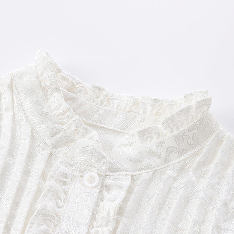 Summer Arrival Solid Color Flowers Pattern Short Sleeves Dress with Ruffle Neck for Stylish Girls, MyKids-USA®, Baby & Toddler Dresses, MyKids-USA -  -  -  -  -  -  - 