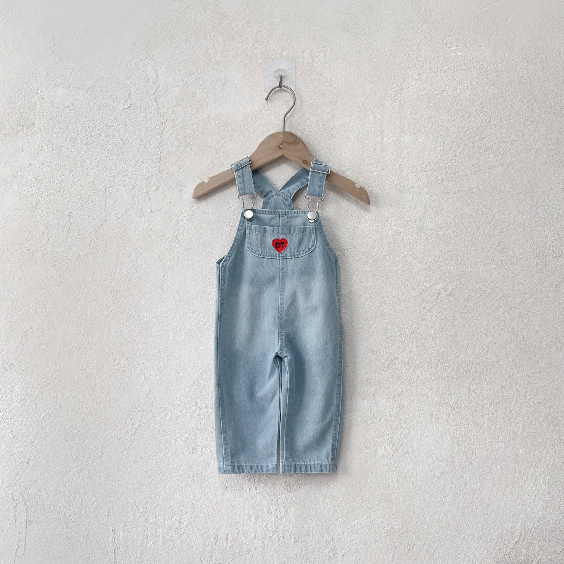Summer Arrival Baby Kids Sleeveless Hearts Pattern Denim Overalls
