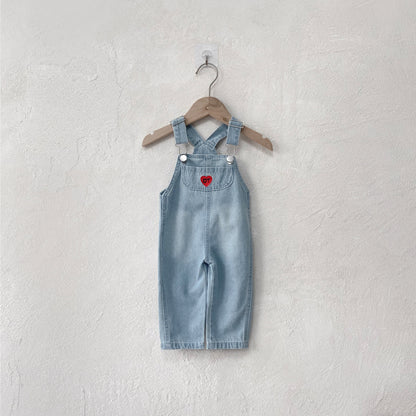 Summer Arrival Baby Kids Sleeveless Hearts Pattern Denim Overalls