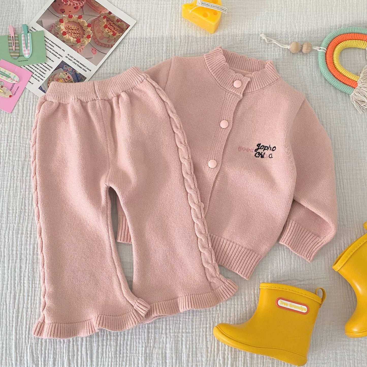 Winter and Autumn Baby Kids Girls Letters Pattern Long Sleeves Cardigan and Plain Pants Knitted Clothing Set, MyKids-USA®, Baby & Toddler Outfits, MyKids-USA - Size/Age - 66 (3-6M) - Color - Pink -  -  - TR2510202352-C