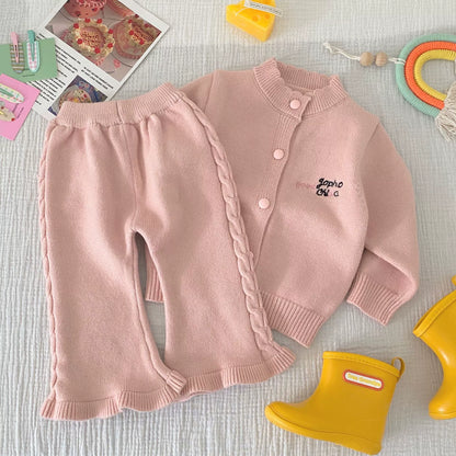 Winter and Autumn Baby Kids Girls Letters Pattern Long Sleeves Cardigan and Plain Pants Knitted Clothing Set, MyKids-USA®, Baby & Toddler Outfits, MyKids-USA - Size/Age - 66 (3-6M) - Color - Pink -  -  - TR2510202352-C
