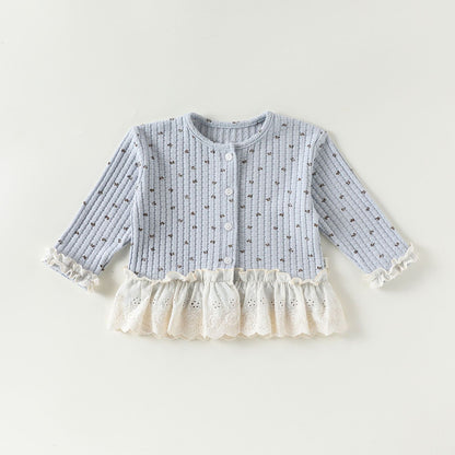 Autumn Arrival Baby Girls Flowers Pattern Lace Trim Long Sleeves Single Breasted Top, MyKids-USA®, Shirts, MyKids-USA -  -  -  -  -  -  - 