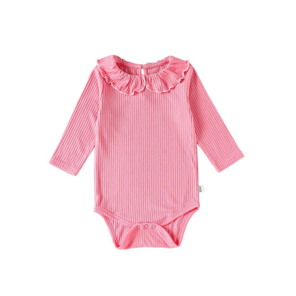 Spring Arrival Baby Girls Long Sleeves Solid Color Bodysuit with Collar, MyKids-USA®, Bodysuits, MyKids-USA - Size/Age - 66 (3-6M) - Color - Pink -  -  - TR2603082356-B.
