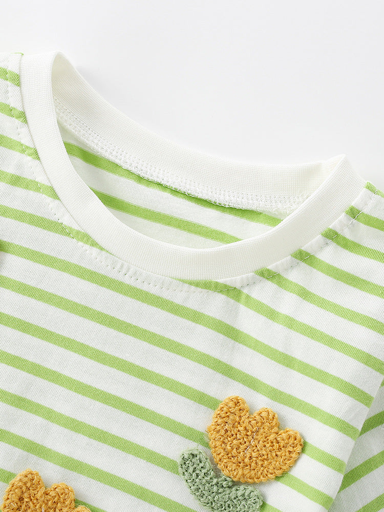 Summer Girls’ Flowers Pattern Striped T-shirt in European and American Style, MyKids-USA®, T-Shirts, MyKids-USA -  -  -  -  -  -  - .