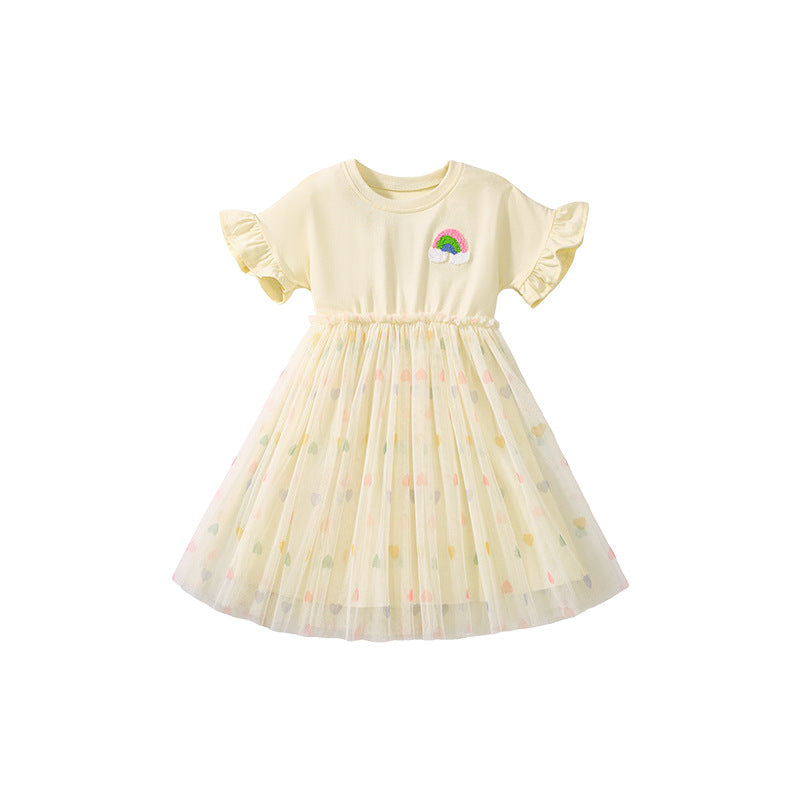 Summer Arrival Rainbow Pattern Short Sleeves Tulle Patchwork Dress for Stylish Girls, MyKids-USA®, Baby & Toddler Dresses, MyKids-USA -  -  -  -  -  -  - 
