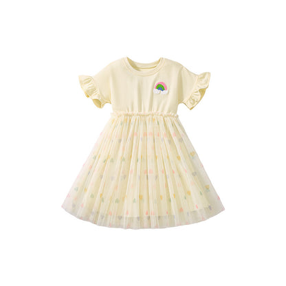 Summer Arrival Rainbow Pattern Short Sleeves Tulle Patchwork Dress for Stylish Girls, MyKids-USA®, Baby & Toddler Dresses, MyKids-USA -  -  -  -  -  -  - 