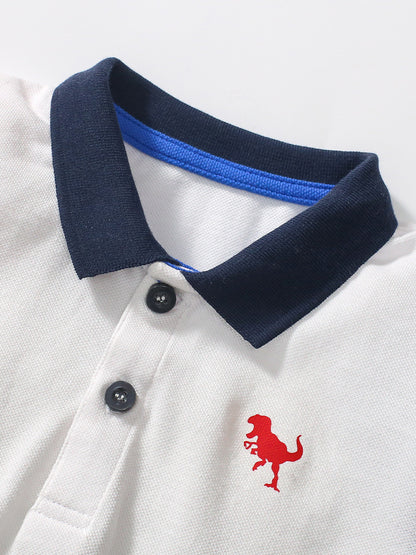 Summer New Design Kids Boys Dinosaur Logo Short Sleeves Color Patchwork Polo Shirt