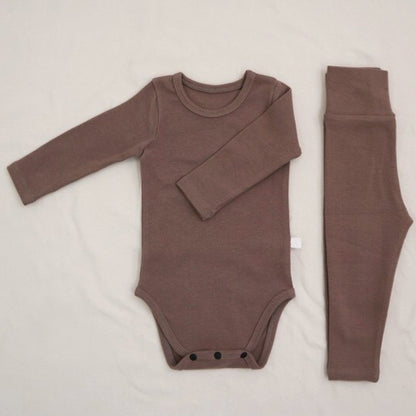 Spring and Autumn Baby Kids Unisex Long Sleeves Solid Color Bodysuit and Pants Clothing Set, MyKids-USA®, Baby & Toddler Outfits, MyKids-USA - Size/Age - 66 (3-6M) - Color - Brown -  -  - TR2512251119-E.