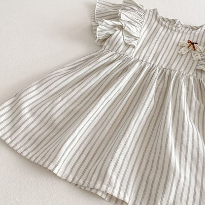 Summer Arrival Baby Girl Striped Pattern Short Sleeves Dress with Butterfly-bow Decoration, MyKids-USA®, Baby & Toddler Dresses, MyKids-USA -  -  -  -  -  -  - 