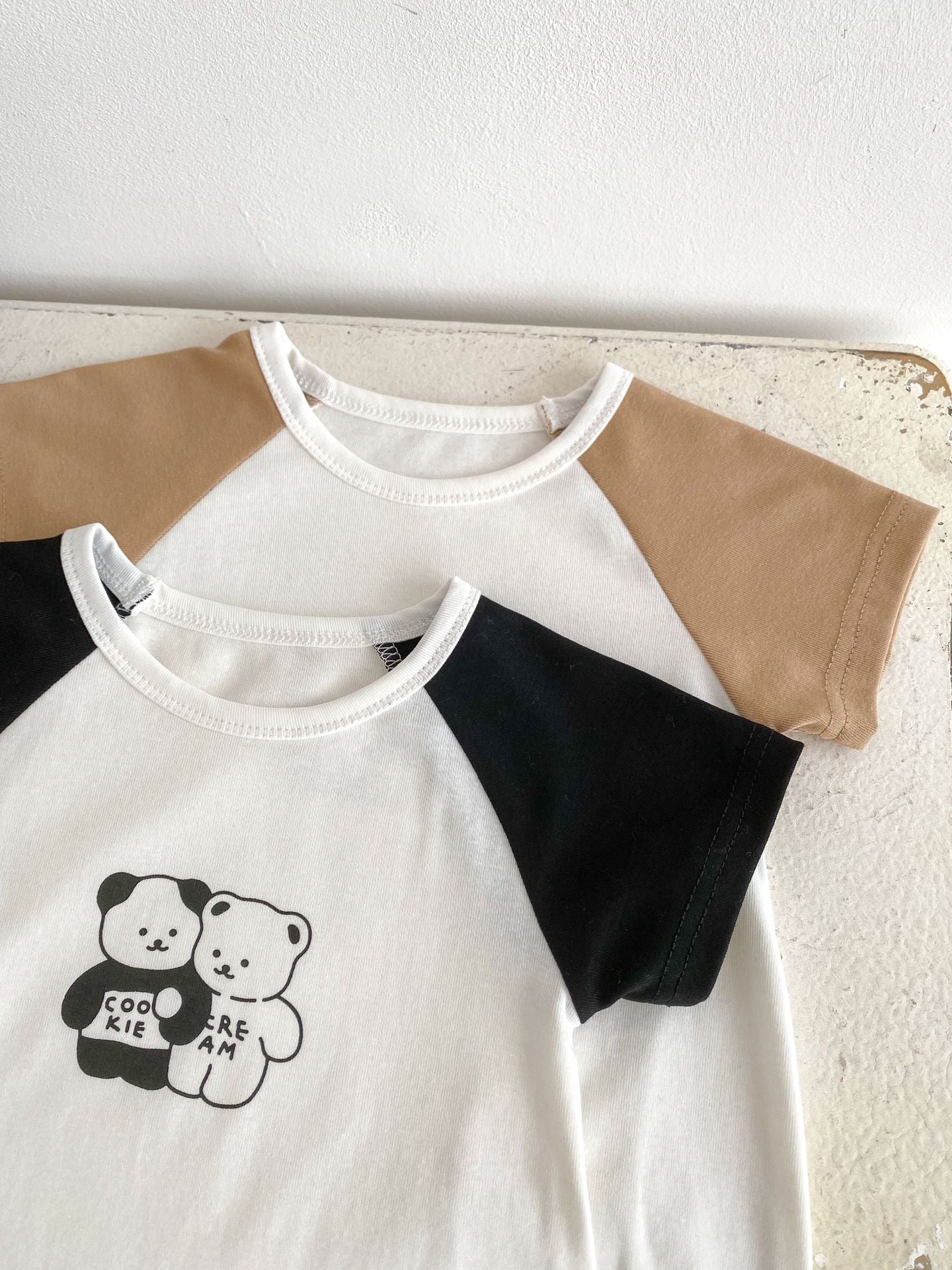 New Arrival Summer Baby Boys Bears Couple Print Short Sleeves Thin Romper