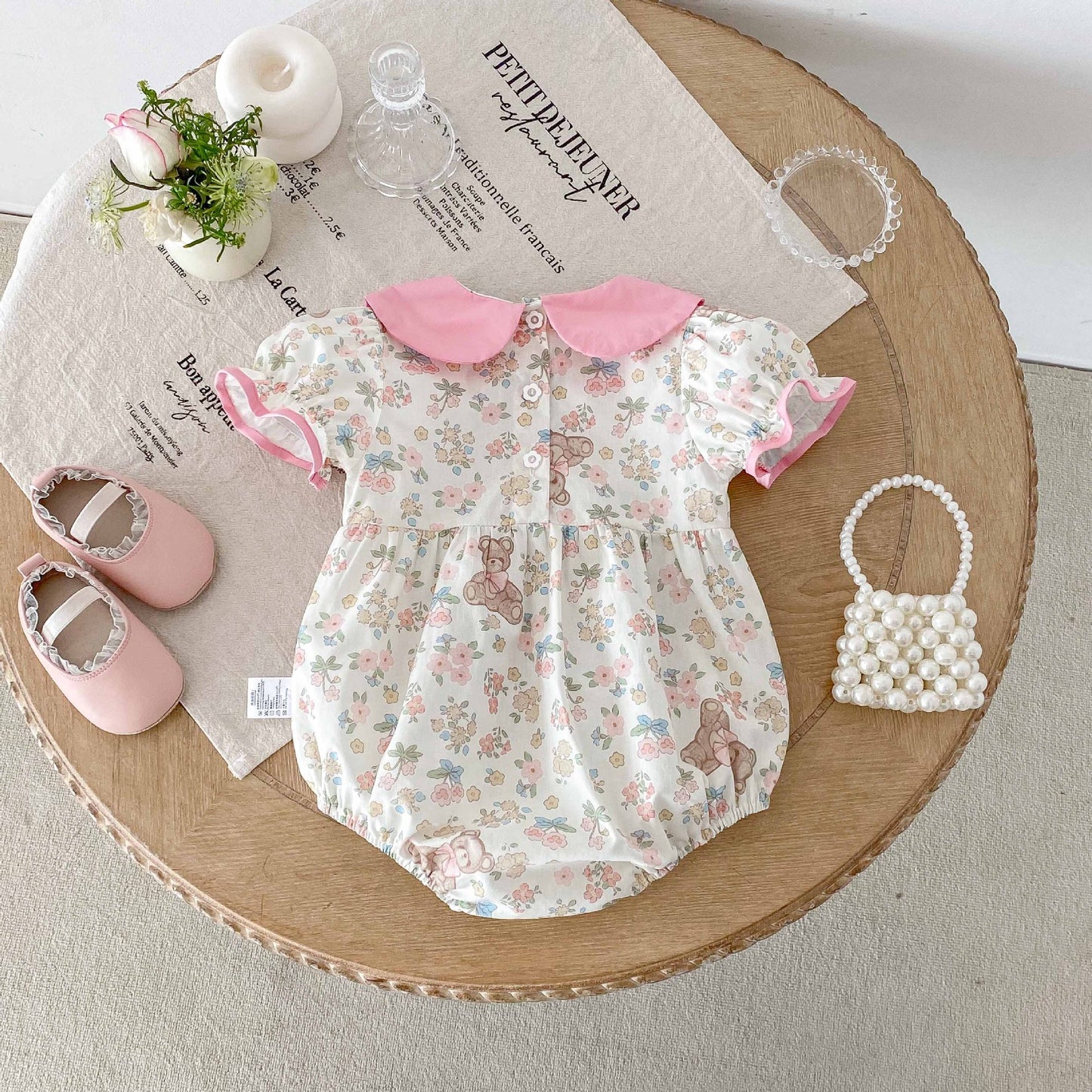 Summer Arrival Baby Girls Cute Teddy Bears and Floral Pattern Short Sleeves Onesies, MyKids-USA®, Baby One-Pieces, MyKids-USA -  -  -  -  -  -  - 