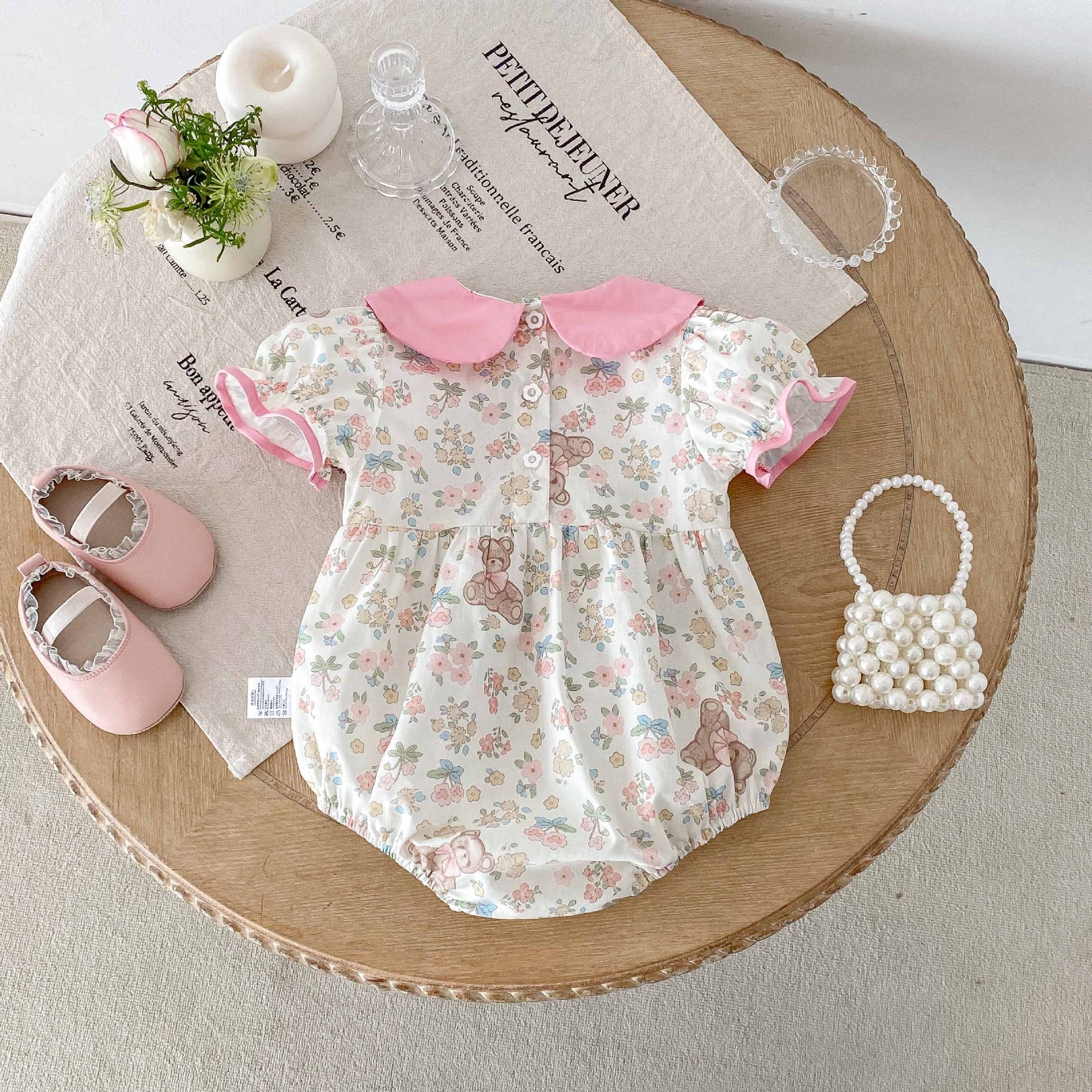 Summer Arrival Baby Girls Cute Teddy Bears and Floral Pattern Short Sleeves Onesies, MyKids-USA®, Baby One-Pieces, MyKids-USA -  -  -  -  -  -  - 