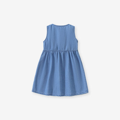 Summer Baby Kids Girls Unicorn Cartoon Pattern Sleeveless Blue Denim Dress