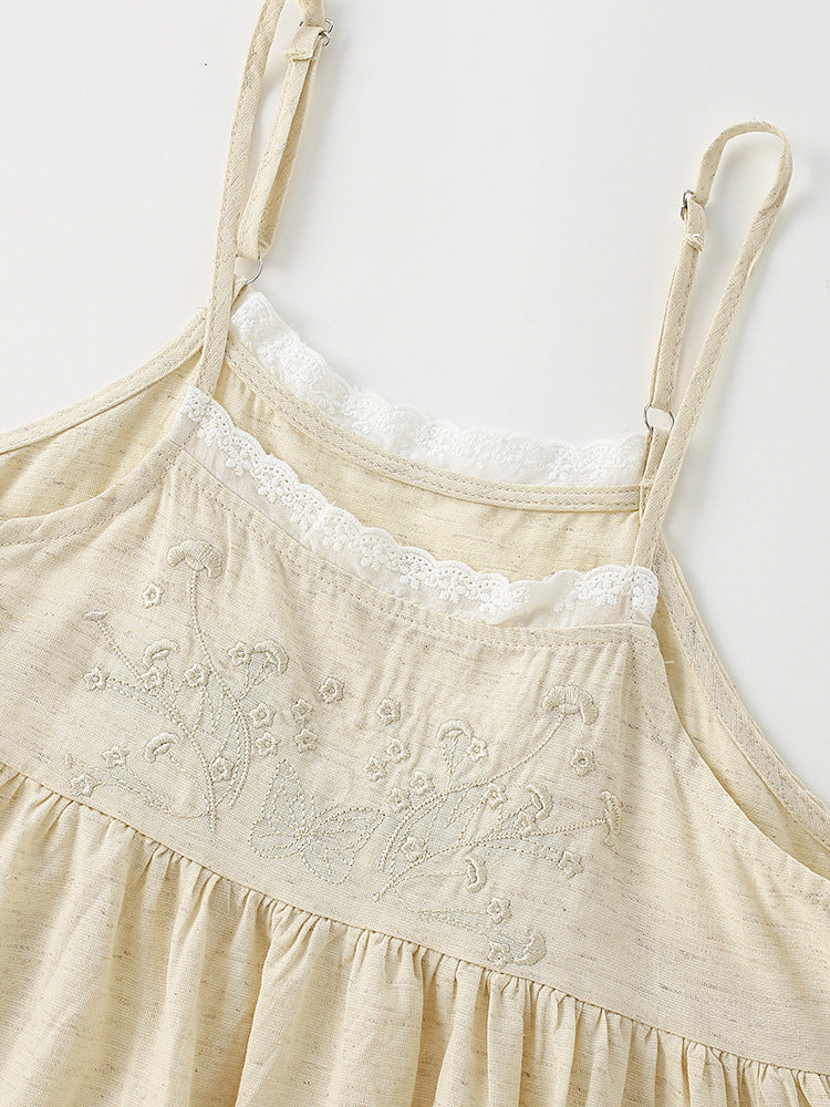 Summer Baby Kids Girls Sleeveless Flowers Embroidery Pattern Lace Trim Dress