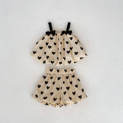 New Arrival For Summer: Heart Print Camisole Dress And Shorts Set