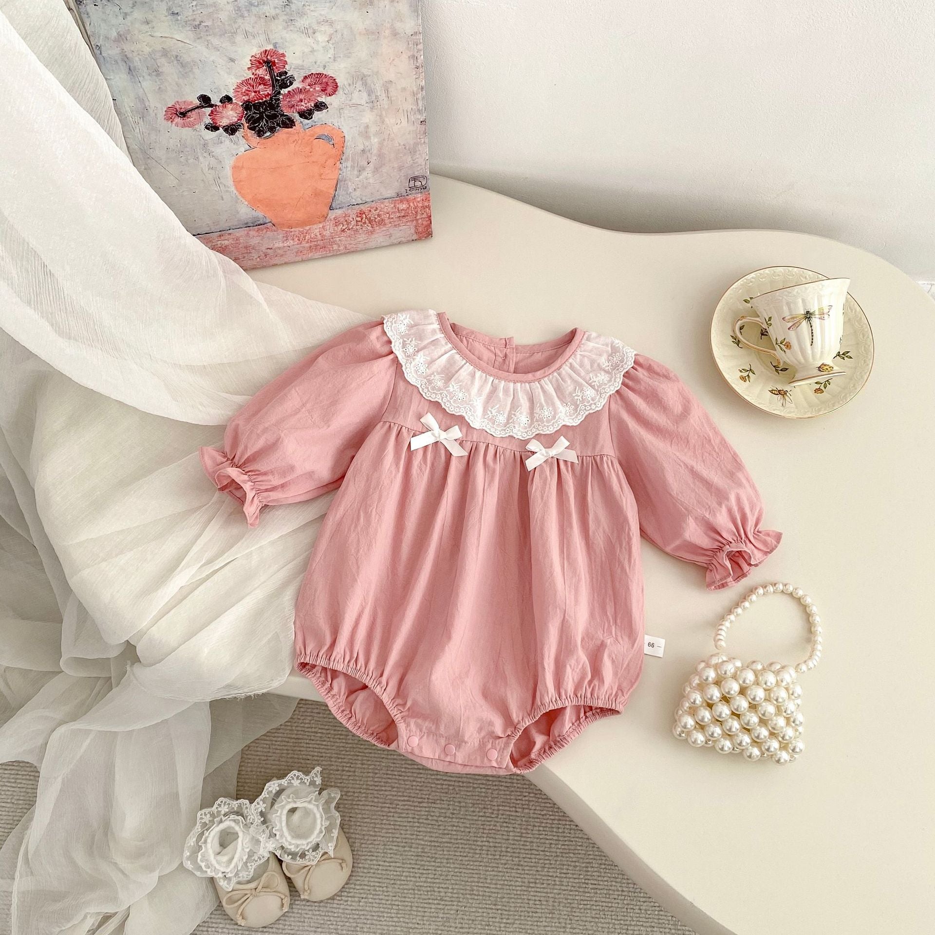 Spring Arrival Baby Girls Long Sleeves Floral Embroidered Collar Onesies Bodysuits, MyKids-USA®, Baby One-Pieces, MyKids-USA - Size/Age - 66 (3-6M) - Color - Pink -  -  - TR2501112242-A