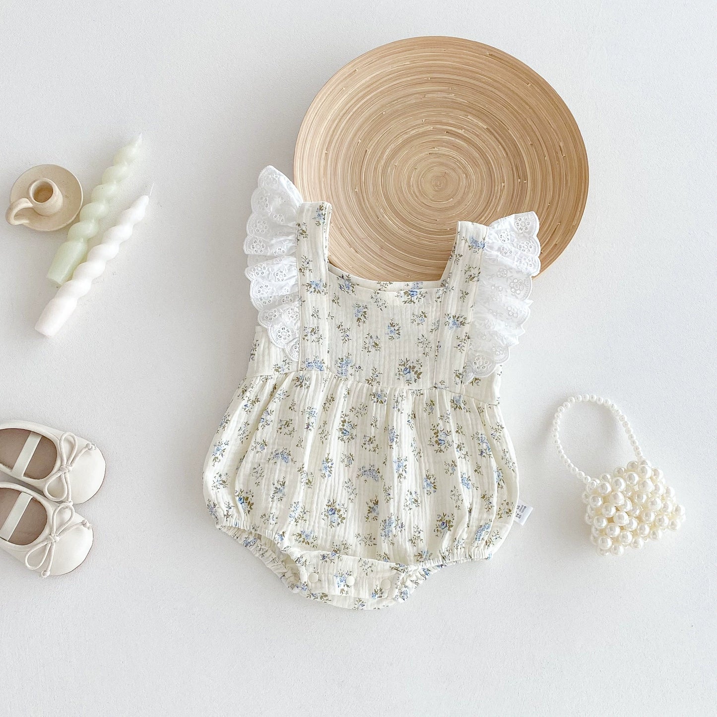 Summer Arrival Baby Girls Floral Pattern Fly Sleeves Onesies, MyKids-USA®, Baby One-Pieces, MyKids-USA - Size/Age - 66 (3-6M) - Color - Beige -  -  - TR2506232158-A