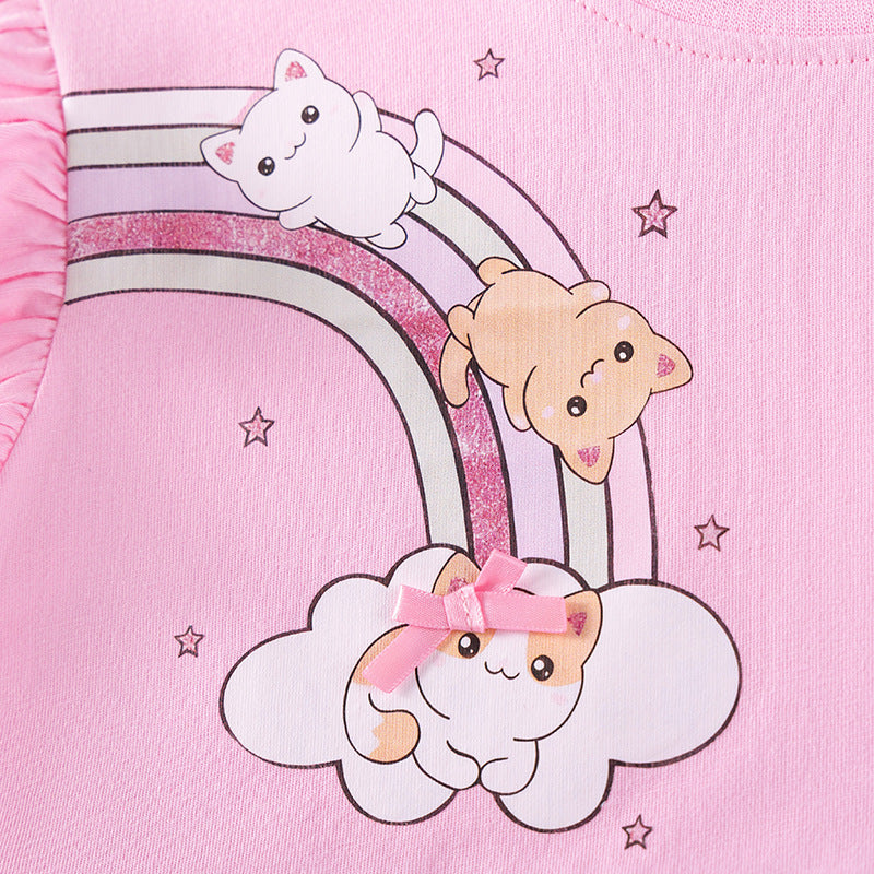 Summer Hot Selling Baby Kids Girls Short Sleeves Rainbow Cartoon Pattern T-shirt and Plain Pants Clothing Set, MyKids-USA®, Baby & Toddler Outfits, MyKids-USA -  -  -  -  -  -  - .