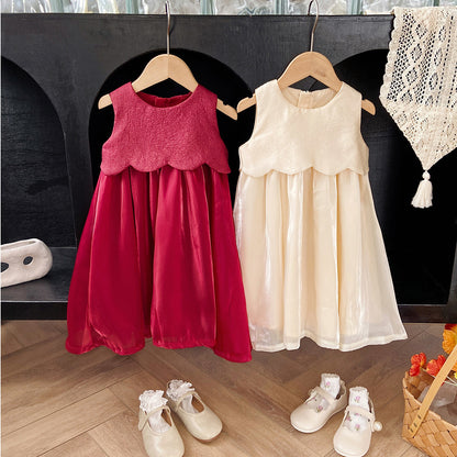 Baby Girl Solid Color Sweet Style Sleeveless Quality Dress