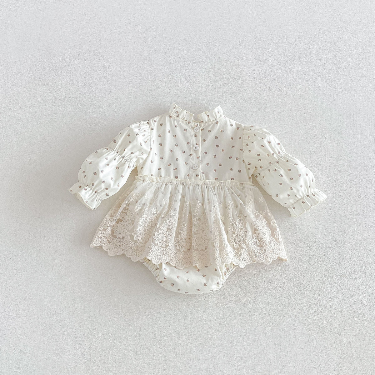MyKids-USA® Baby Girls Long Sleeves Flowers Pattern Lace Trim Bodysuit Dress