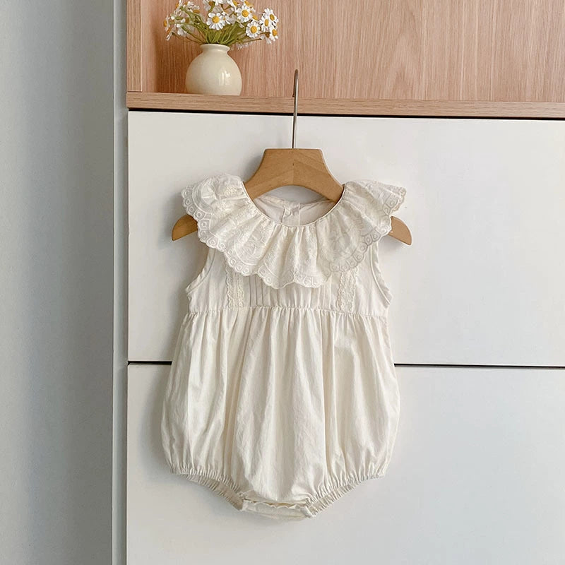 Summer Girls Floral Pattern Lace Trim Collar Onesies and Dress – Princess Sister Matching Set, MyKids-USA®, Baby & Children's Outfits, MyKids-USA - Size/Age - 66 (3-6M) - Color - Apricot -  -  - TR2604142333-A.