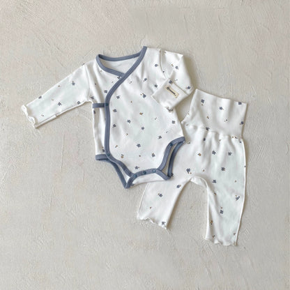 Autumn Arrival Baby Unisex Long Sleeves Floral Pattern V Neck Onesies and Pants Sets, MyKids-USA®, Baby & Toddler Outfits, MyKids-USA - Size/Age - 66 (3-6M) - Color - Blue -  -  - TR2507172039-A