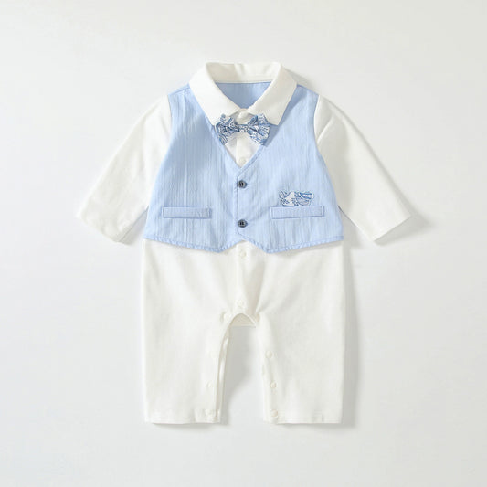 Autumn Hot Selling Baby Boys Color Patchwork Rompers Bodysuits with Turn-down Collar, MyKids-USA®, Baby One-Pieces, MyKids-USA - Size/Age - 66 (3-6M) - Color - Beige -  -  - TR2506252131-A