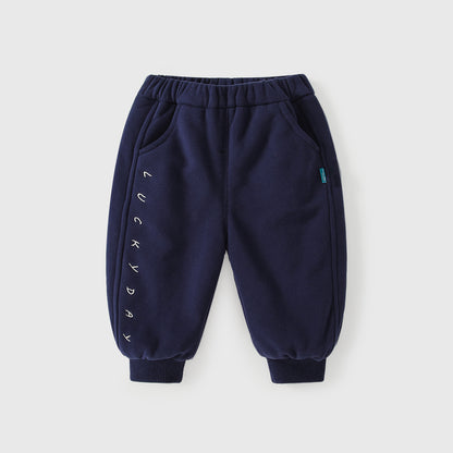 Winter Arrival Casual Baby Kids Boys Letters Embroidered Pattern Fleece-lined Pants, MyKids-USA®, Joggers, MyKids-USA - Size/Age - 80 (9-12M) - Color - Navy Blue (Dark Blue) -  -  - TR2509262325-B