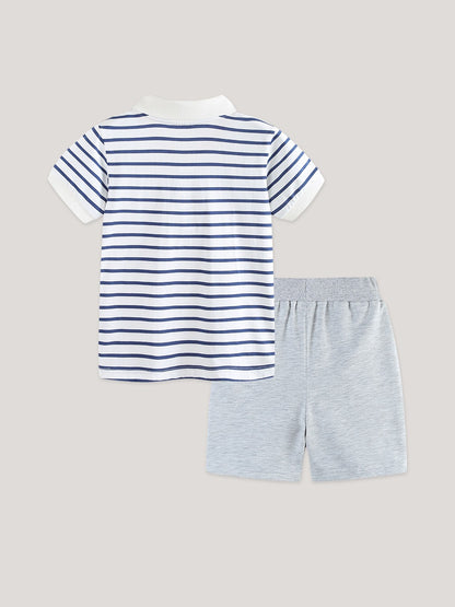 Arrival Summer Baby Kids Boys Short Sleeves Striped Pattern Polo Shirt and Shorts Clothing Set