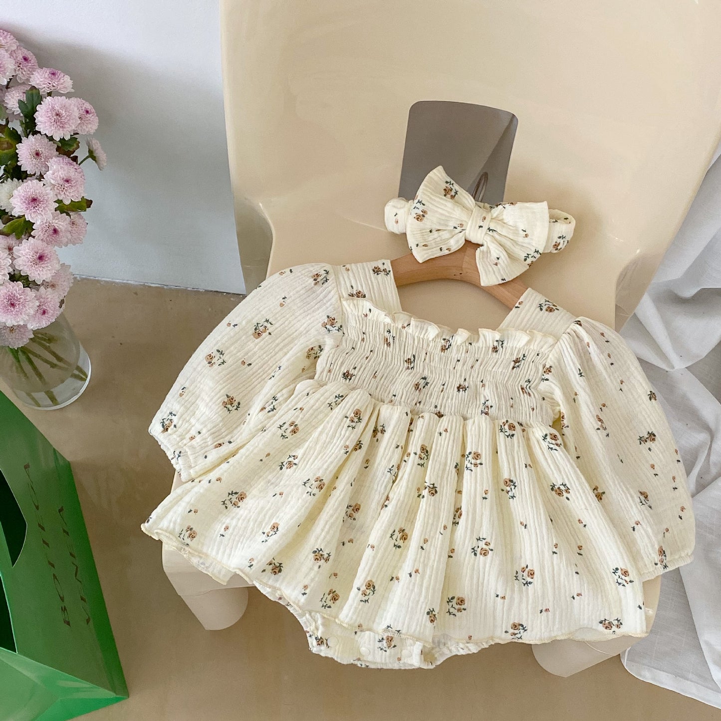 Double-Layered Mesh Floral Onesie: Princess-Inspired Crawling Dress For Baby Girls