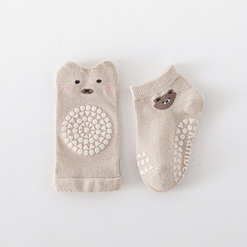 Spring and Autumn Baby Unisex Breathable Cartoon Pattern Anti-slip Socks and Knee Sleeves Sets, MyKids-USA®, Baby & Toddler Socks & Tights, MyKids-USA - Size/Age - S (0-1Y) - Color - Khaki -  -  - TR2509292254-D