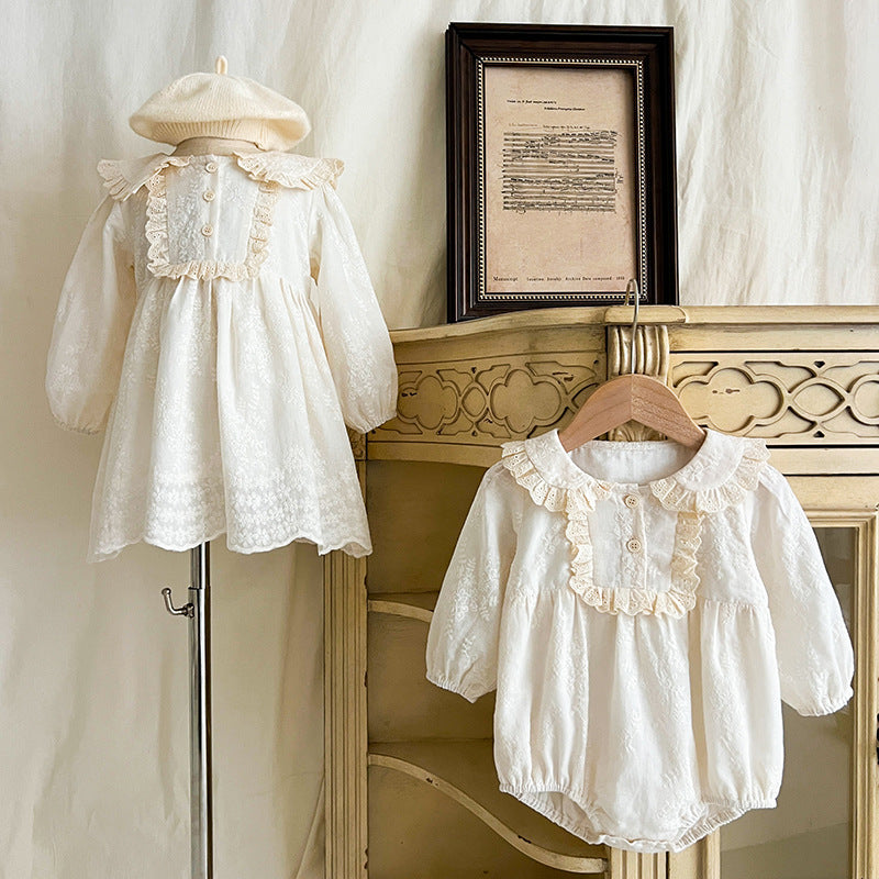 Autumn Baby Kids Girls Solid Color Flowers Pattern Embroidery Long Sleeves Onesies and Dress – Princess Sister Matching Set, MyKids-USA®, Baby & Toddler Outfits, MyKids-USA -  -  -  -  -  -  - 