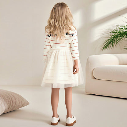 Autumn and Winter Warm Arrival Teddy Cartoon and Striped Pattern Long Sleeves Crew Neck Dress for Stylish Girls, MyKids-USA®, Baby & Toddler Dresses, MyKids-USA -  -  -  -  -  -  - 