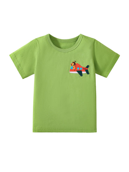 Boys Kids’ Air Plane Cartoon Embroidered T-shirt in European and American Style for Summer, MyKids-USA®, Baby & Toddler Tops, MyKids-USA - Size/Age - 90 (12-24M) - Color - Green -  -  - TR2412032324-A