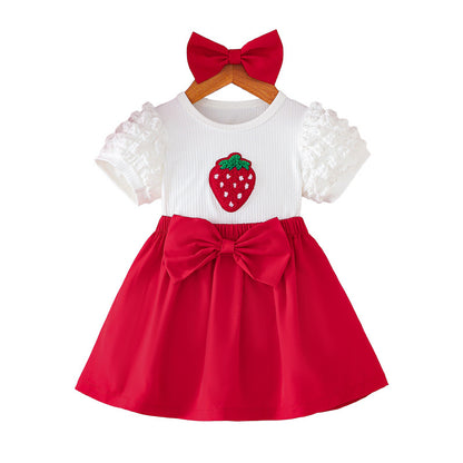 Summer Baby Kids Girls Short Sleeves Strawberry Pattern Top and Red Skirt Set, MyKids-USA®, Baby & Children's Outfits, MyKids-USA - Size/Age - 73 (6-9M) - Color - Red -  -  - TR2606012230-A.